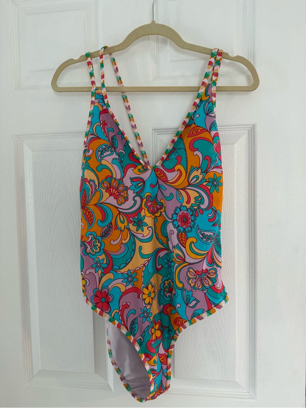 Women Multicolor Floral One-Piece Swimsuit - Vibrant Pink & Turquoise Large